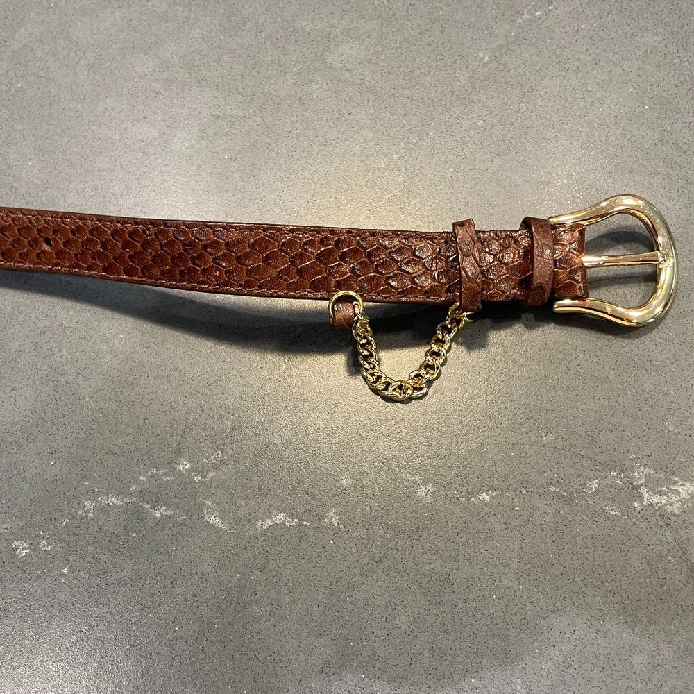 Cole Haan Bracelet in Brown Leather with Gold-tone Buckle and Chain Detail